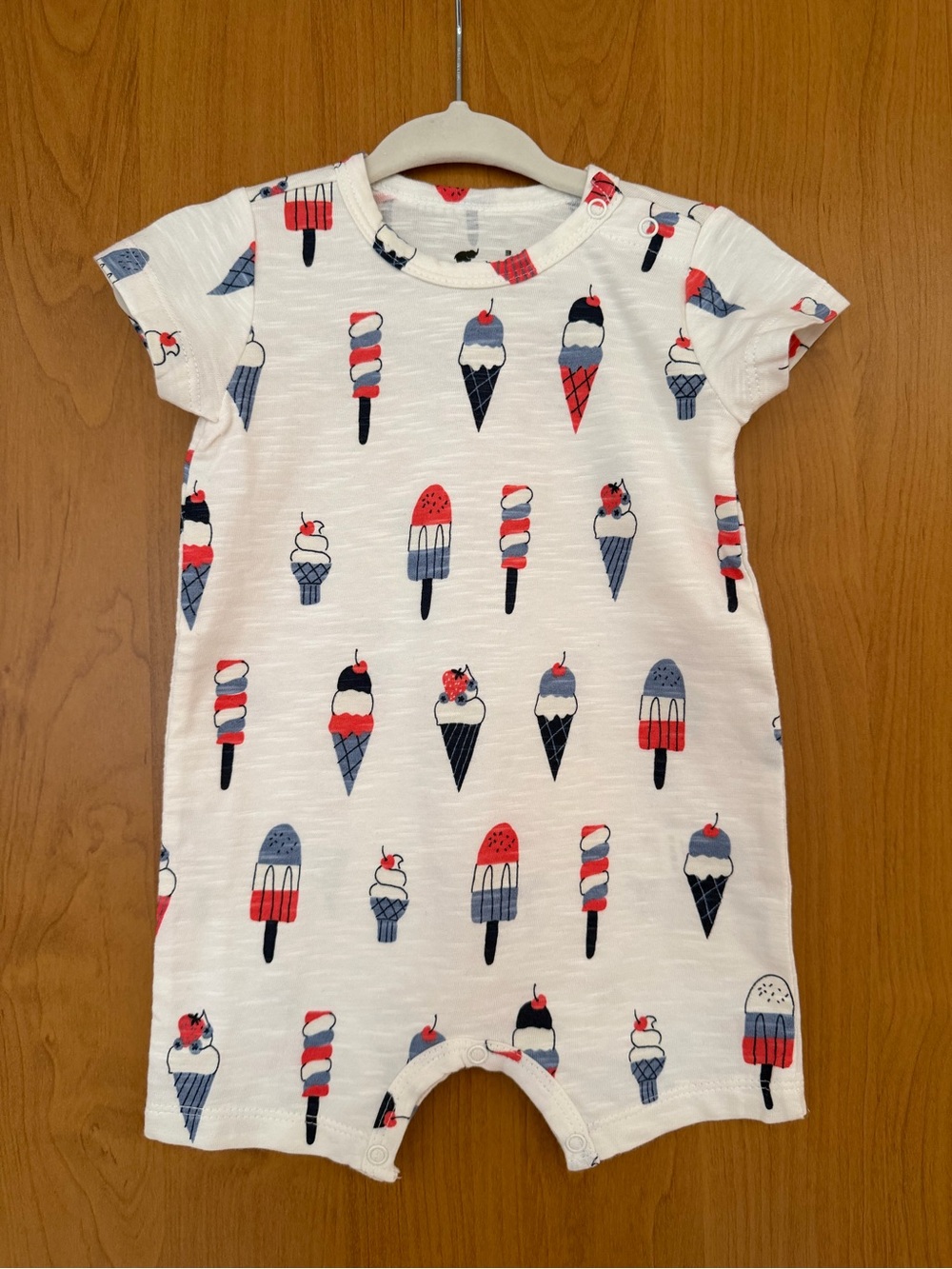 Monica + Andy Ice Cream Print Slub Shorty Baby Romper Size 0-3M NWOT